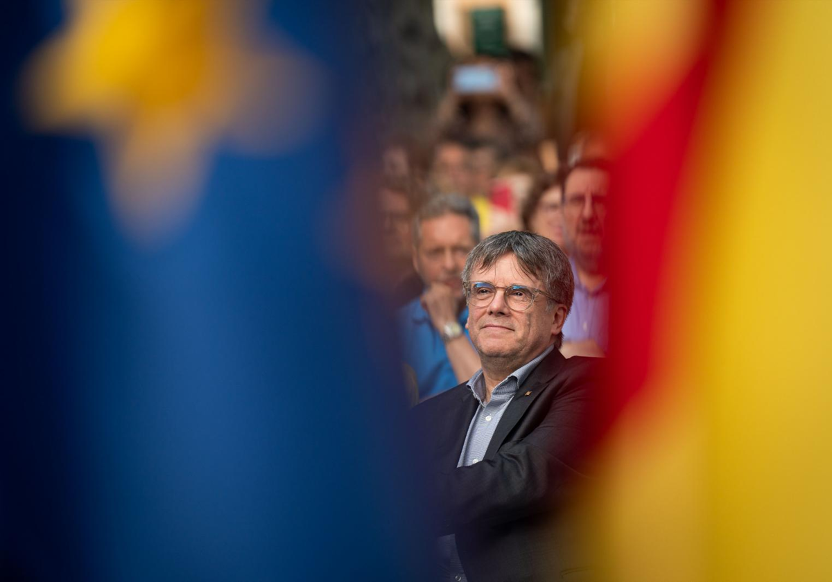 Carles Puigdemont, en un mitin de la campaña electoral al Parlamento Europeo, el 7 de junio