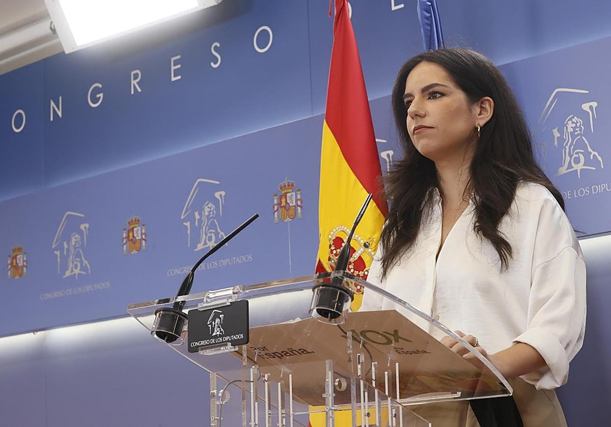 Pepa Millán en la rueda de prensa de este martes en el Congreso