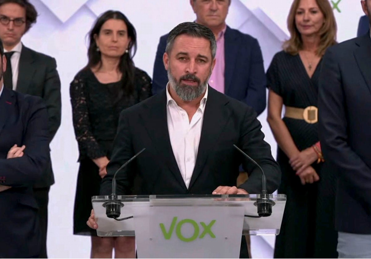 Santiago Abascal, en rueda de prensa tras el Comité Ejecutivo Nacional de Vox