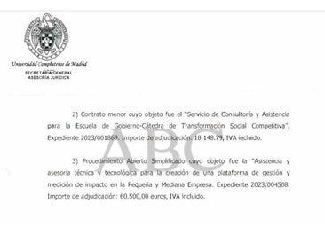La Complutense también investiga tres pagos por 100.000 euros para la cátedra de Begoña Gómez