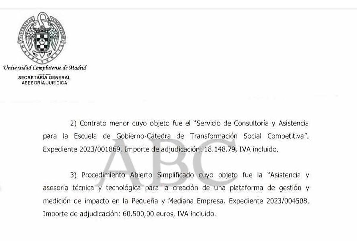 Detalle de la documentación presentada por la Universidad Complutense sobre el caso de Begoña Gómez