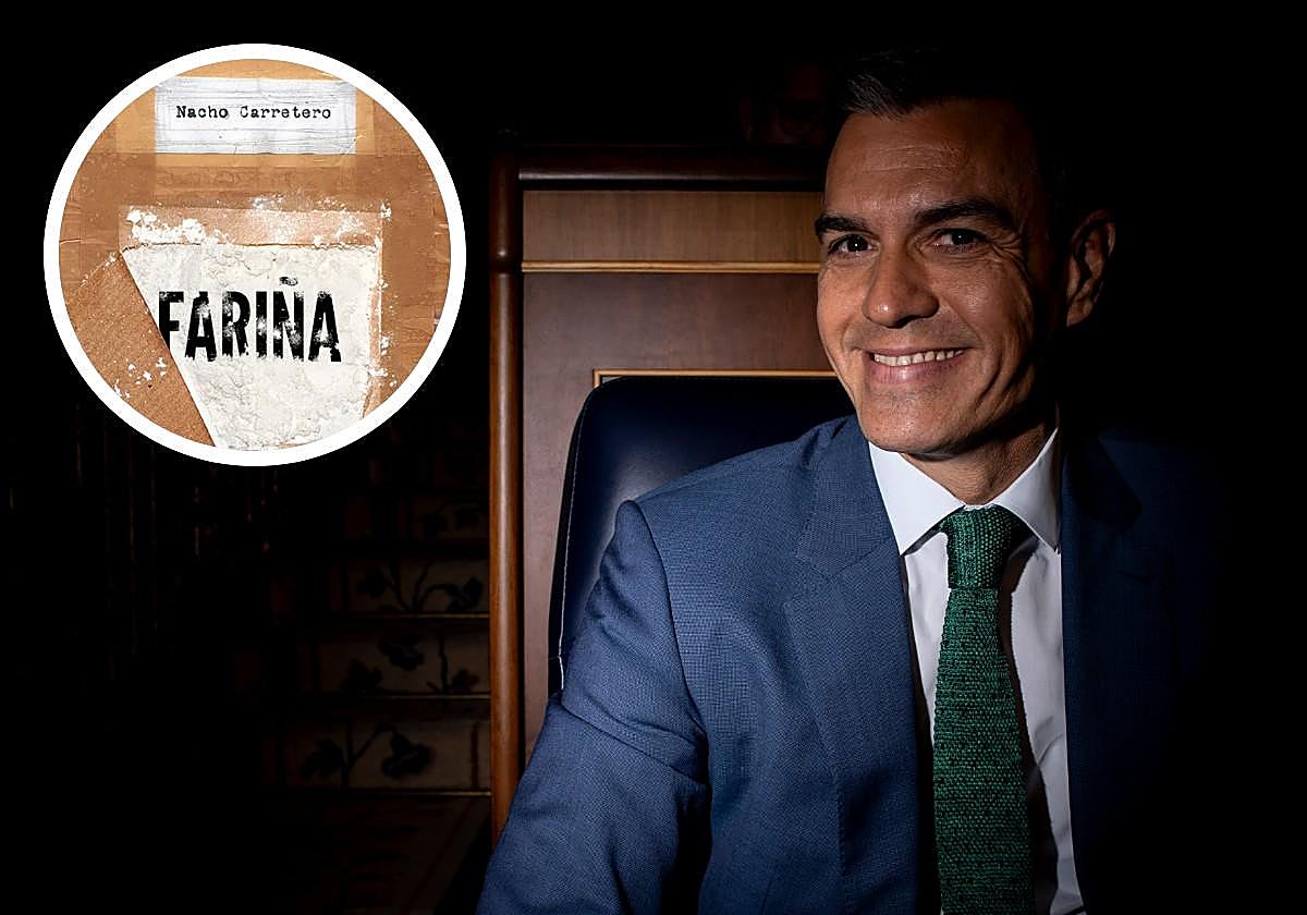 Pedro Sánchez, este miércoles en el Congreso. En detalle, la portada de 'Fariña'