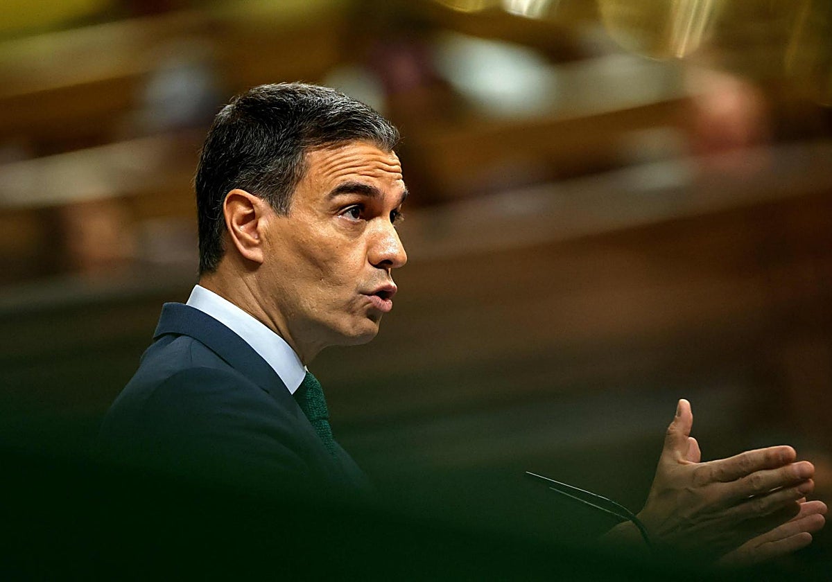 El presidente del Gobierno, Pedro Sánchez, este miércoles en el Congreso