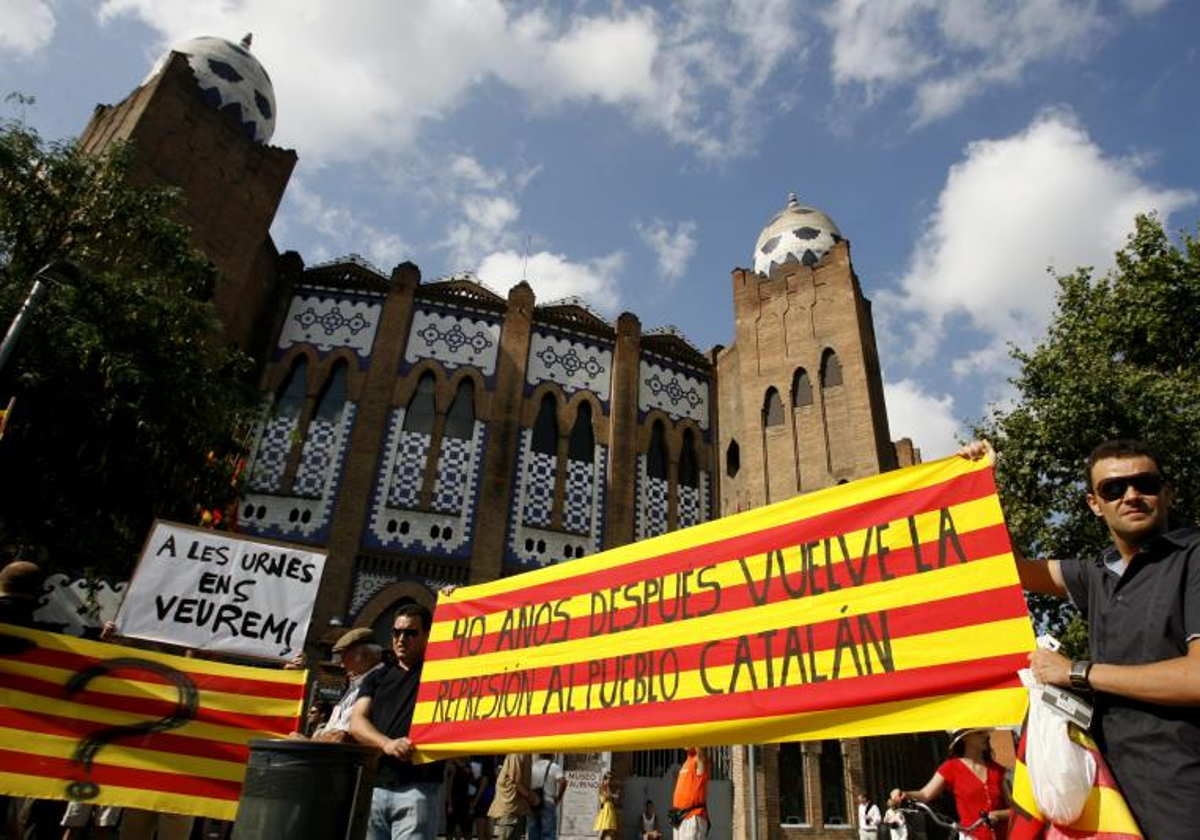 Protestas contra la prohibición de las corridas de toros en Barcelona, en agosto de 2010