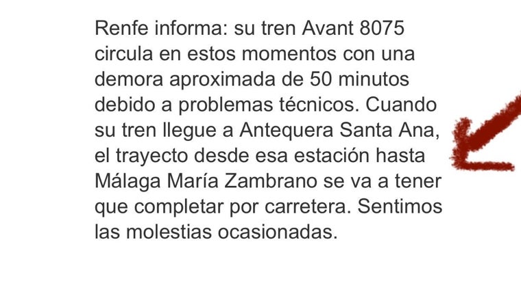 Aviso de Renfe este jueves a los usuarios del Avant con salida prevista a las 6.25 de la mañana de Sevilla a Córdoba y Málaga