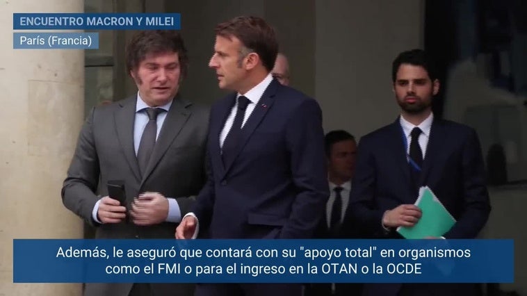 Macron recibe en el palacio del Elíseo a su homólogo argentino, Javier Milei