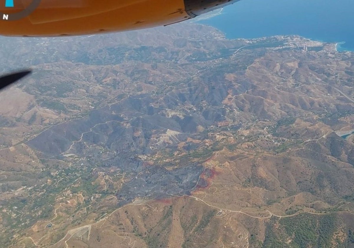 Imagen aérea de la zona afectada, distribuida por el Plan Infoca