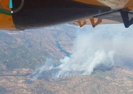 Un total de 70 bomberos y ocho medios aéreos combaten un incendio forestal en Andújar