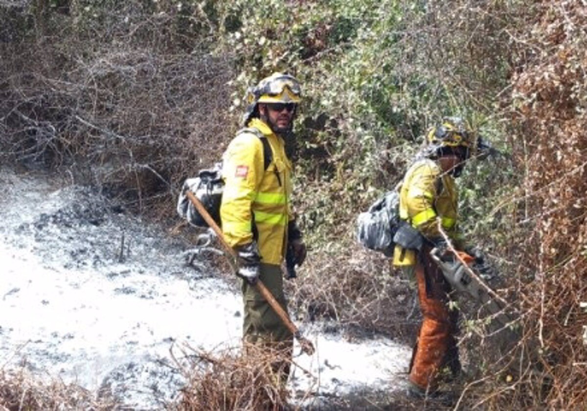 Labores de extinción del incendio en Algeciras