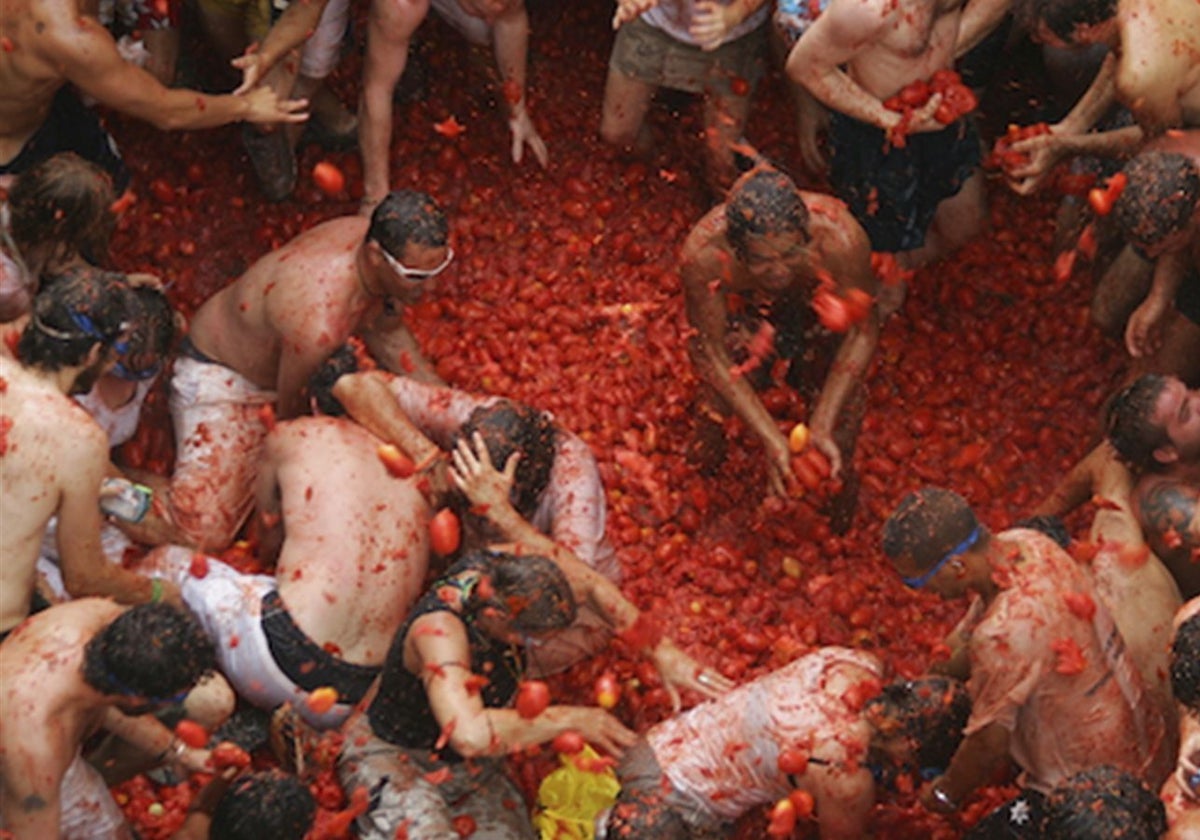 Imagen de archivo de la Tomatina de Bunyol (Valencia)