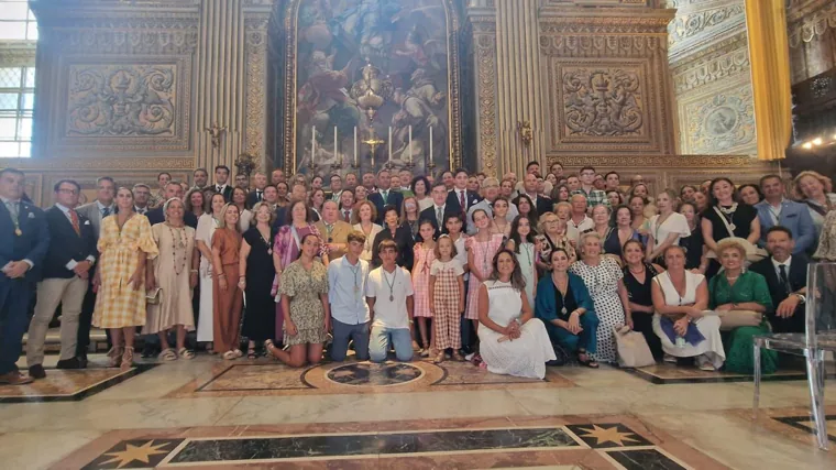 Peregrinos de la Hermandad Matriz de Almonte en la capilla de San Sebastián en Roma