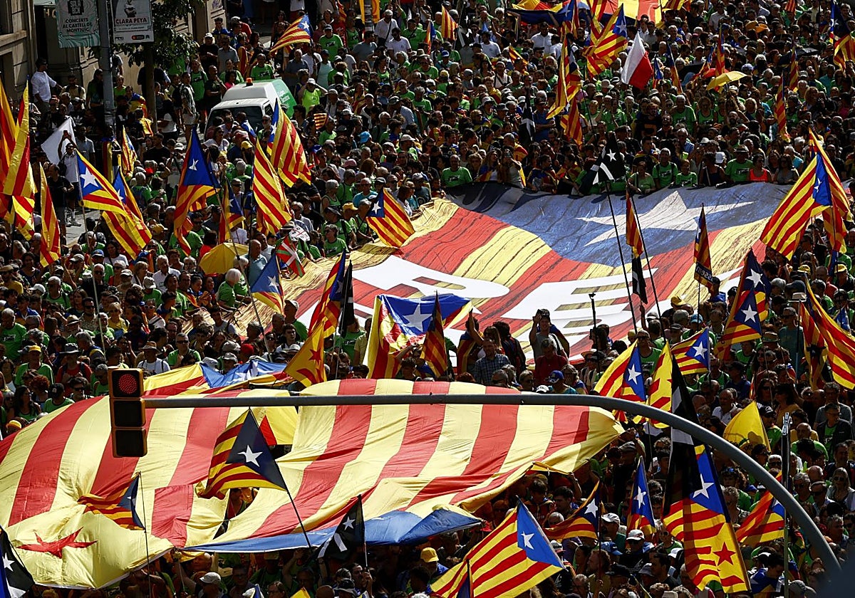 Vista aérea de la manifestación independentista organizada por la ANC.