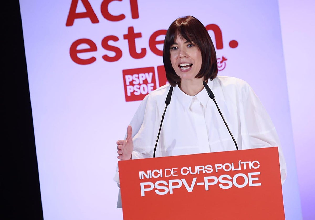 Imagen de la secretaria general del PSPV-PSOE y ministra de Ciencia, Diana Morant, en el acto de inicio del curso político