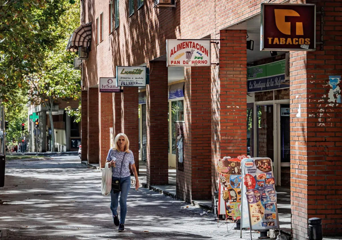 Sucesión de pequeños comercios en la avenida Pablo Neruda de Vallecas