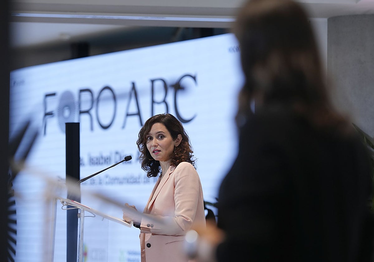 Isabel Díaz Ayuso, presidenta regional, durante su intervención en el Foro ABC