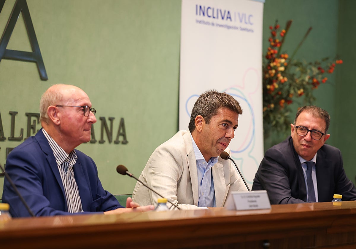 Imagen del presidente de la Generalitat Valenciana, Carlos Mazón, en la presentación del estudio de INCLIVA