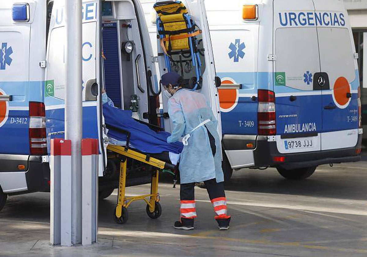 Ambulancias en las puertas de Urgencias del Hospital Reina Sofía de Córdoba