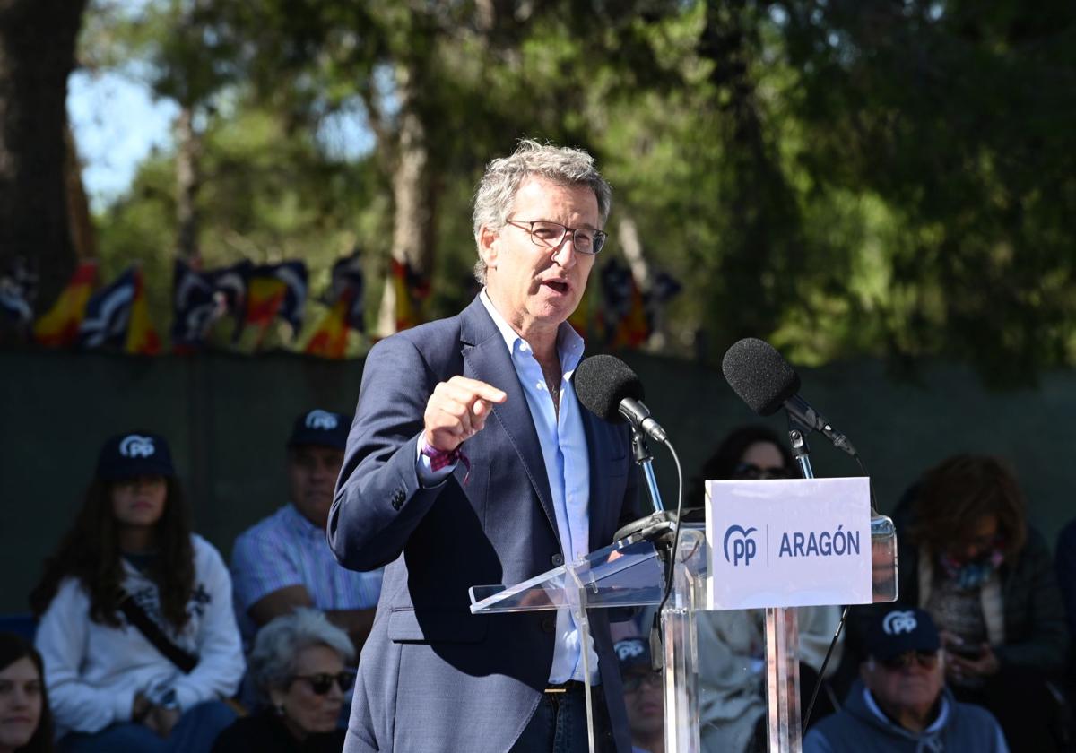 El presidente del PP, Alberto Nuñez Feijóo, durante un acto en Aragón