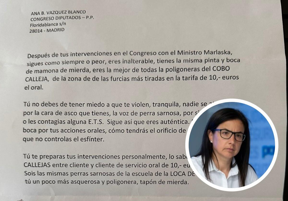 Parte de la carta que ha recibido la diputada del PP