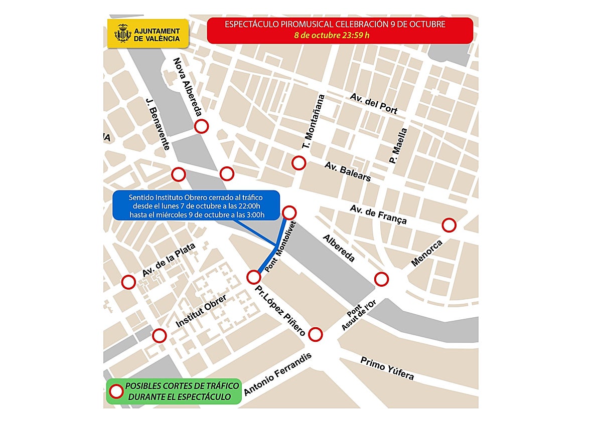 Calles cortadas al tráfico en Valencia el miércoles 9 de octubre por los Moros y Cristianos, la Procesión Cívica y las manifestaciones
