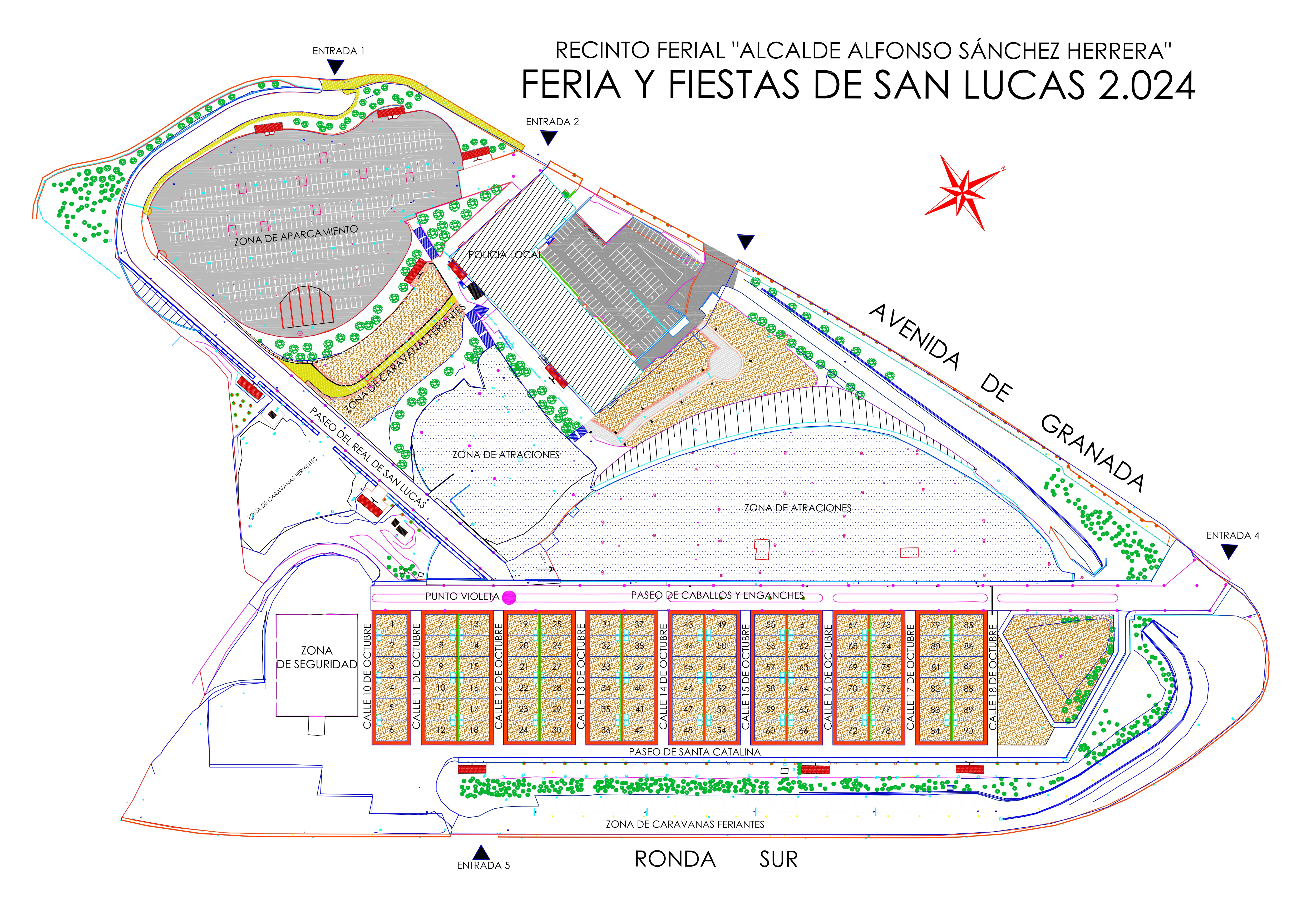 Plano del recinto ferial Alcalde Alfonso Sánchez Herrera para la Feria de Jaén 2024