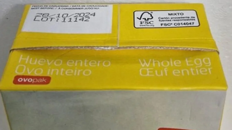 Alerta alimentaria por la presencia de salmonella en bricks de huevo entero líquido pasteurizado en Huelva, Sevilla y Cádiz