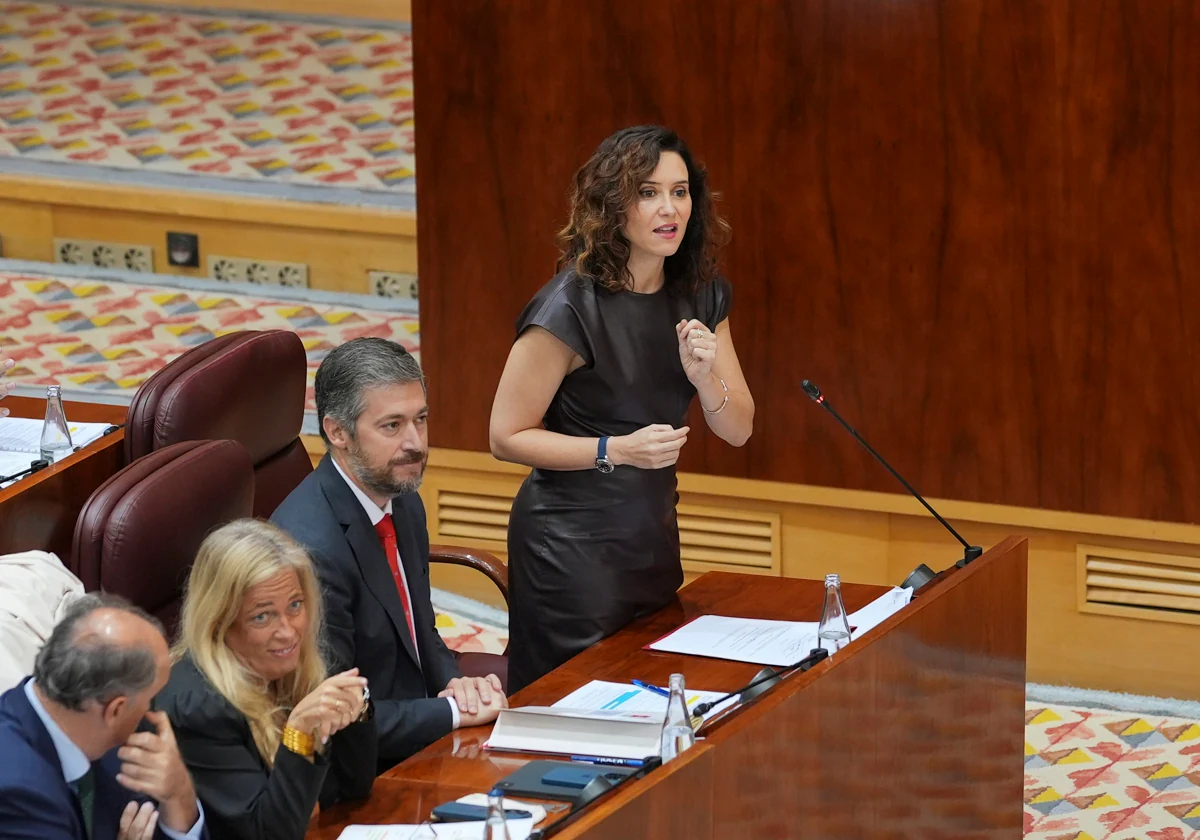 La presidenta de la Comunidad de Madrid, Isabel Díaz Ayuso, en el pleno de la Asamblea de Madrid el pasado viernes