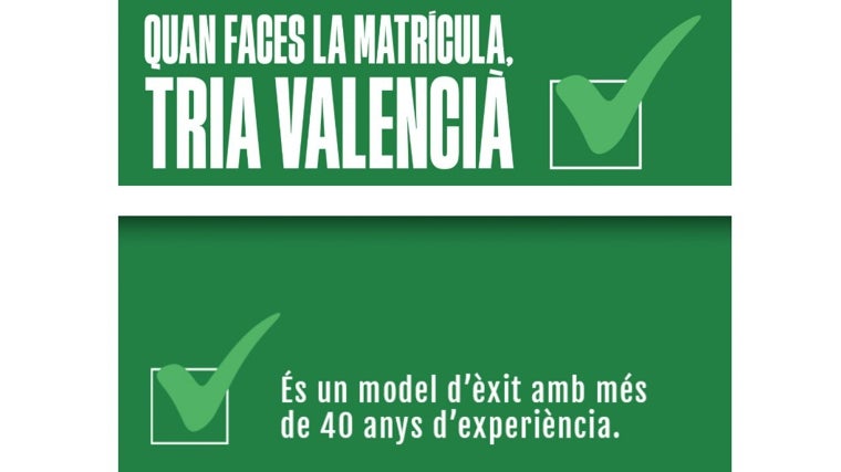 Cartel de la campaña informativa de la Plataforma per la Llengua para las votaciones en los centros educativos