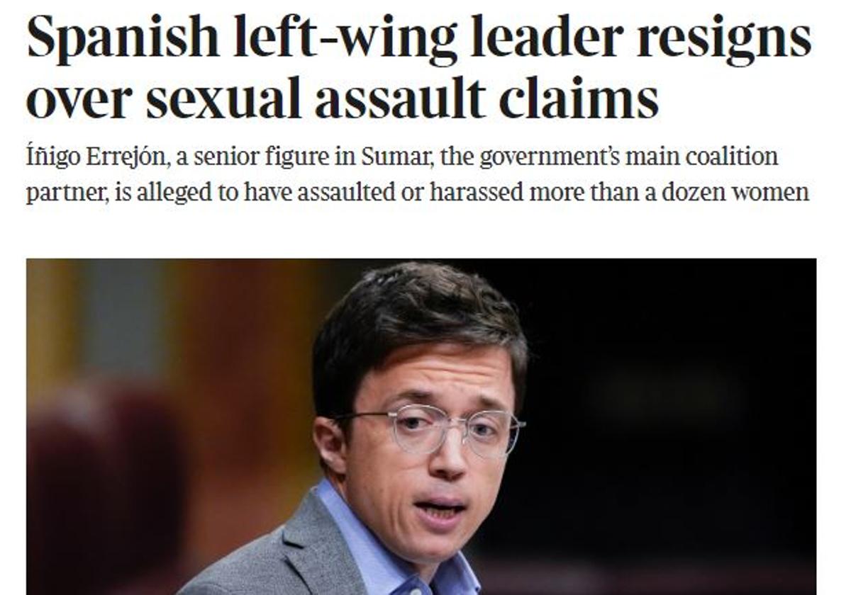 La noticia de 'The Times' sobre el escándalo Errejón