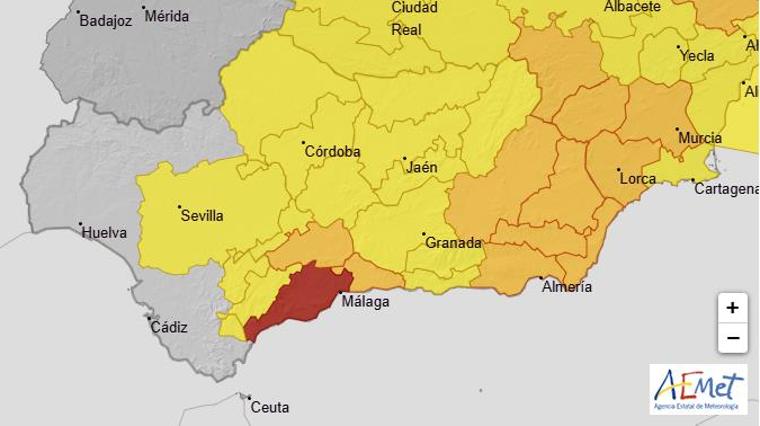 Mapa de avisos meteorológicos de la Aemet