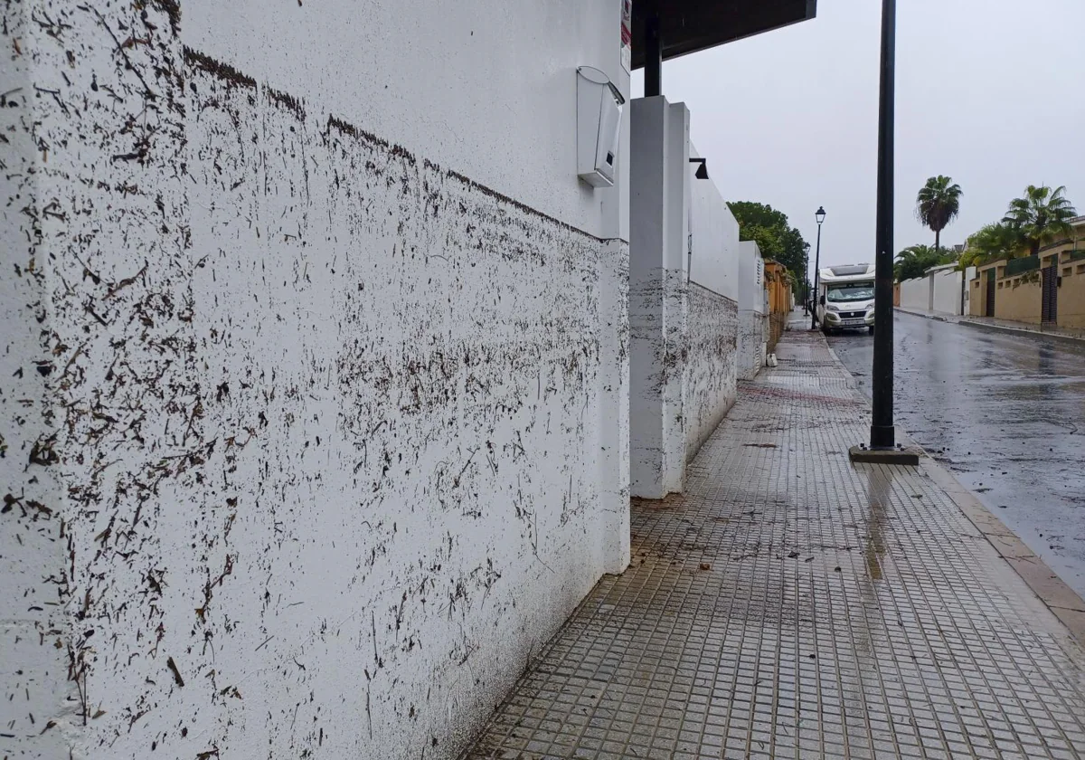 Marca del alcance del agua en la calle Peral del municipio onubense de Aljaraque