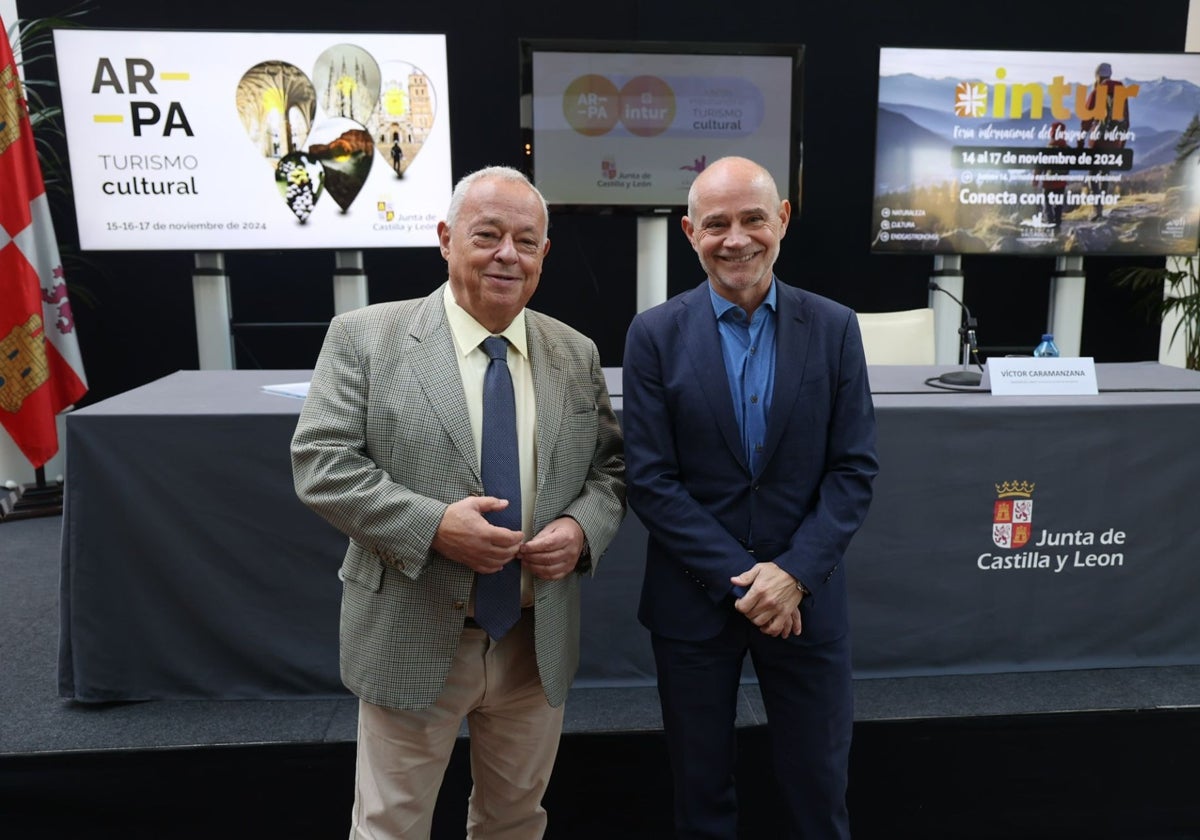 El consejero Gonzalo Santonja y el presidente de la Feria de Valladolid, Víctor Caramanzana, durante la presentación del doble evento