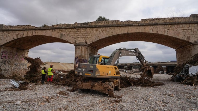 Trabajos de limpieza en el barranco del Poyo este lunes