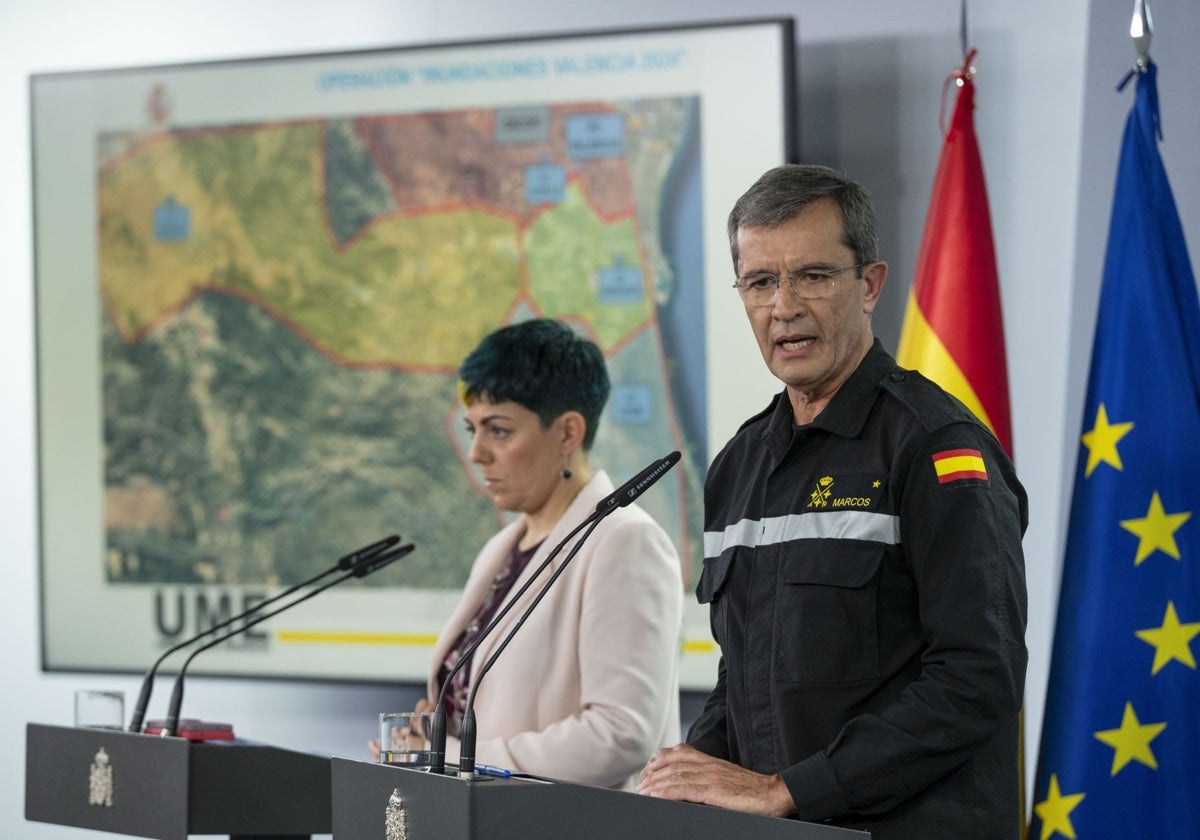 Jefe de la Unidad Militar de Emergencias (UME), teniente general Javier Marcos, en el Palacio de la Moncloa