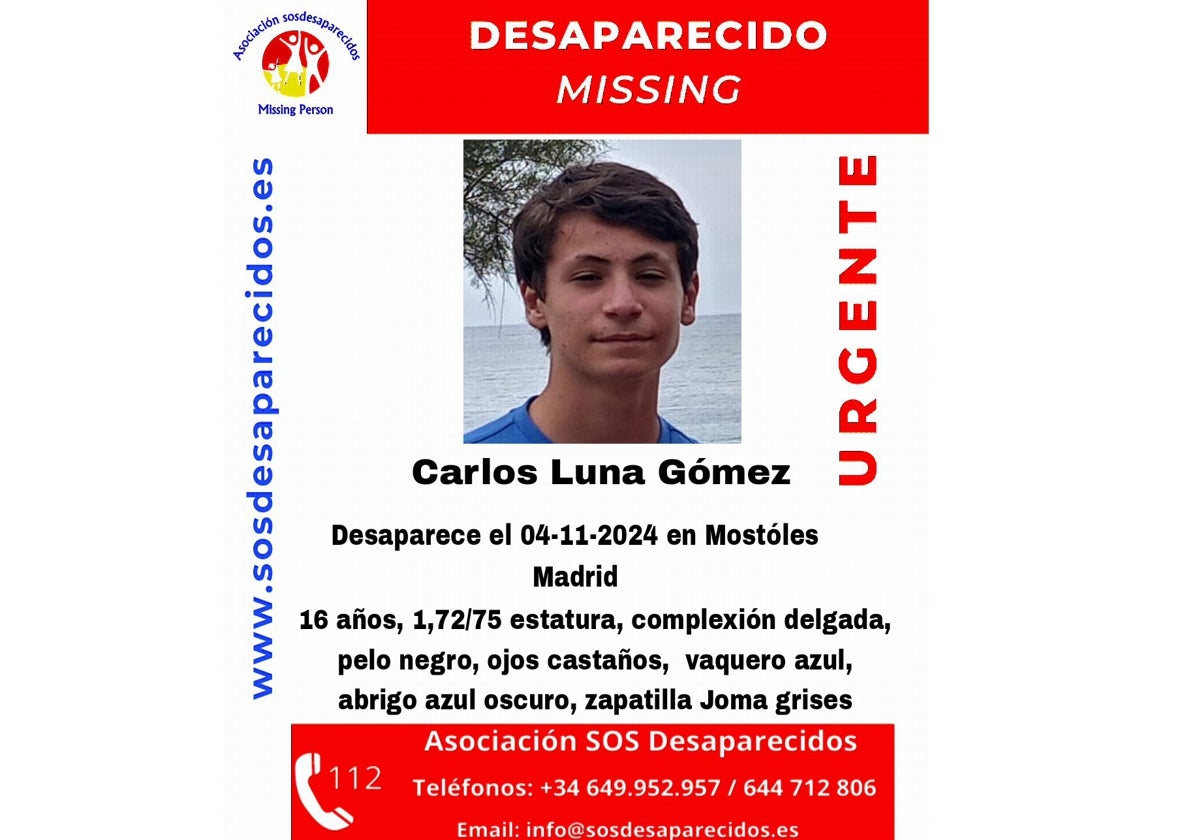 Carlos Luna Gómez desaparecido desde el lunes en Móstoles