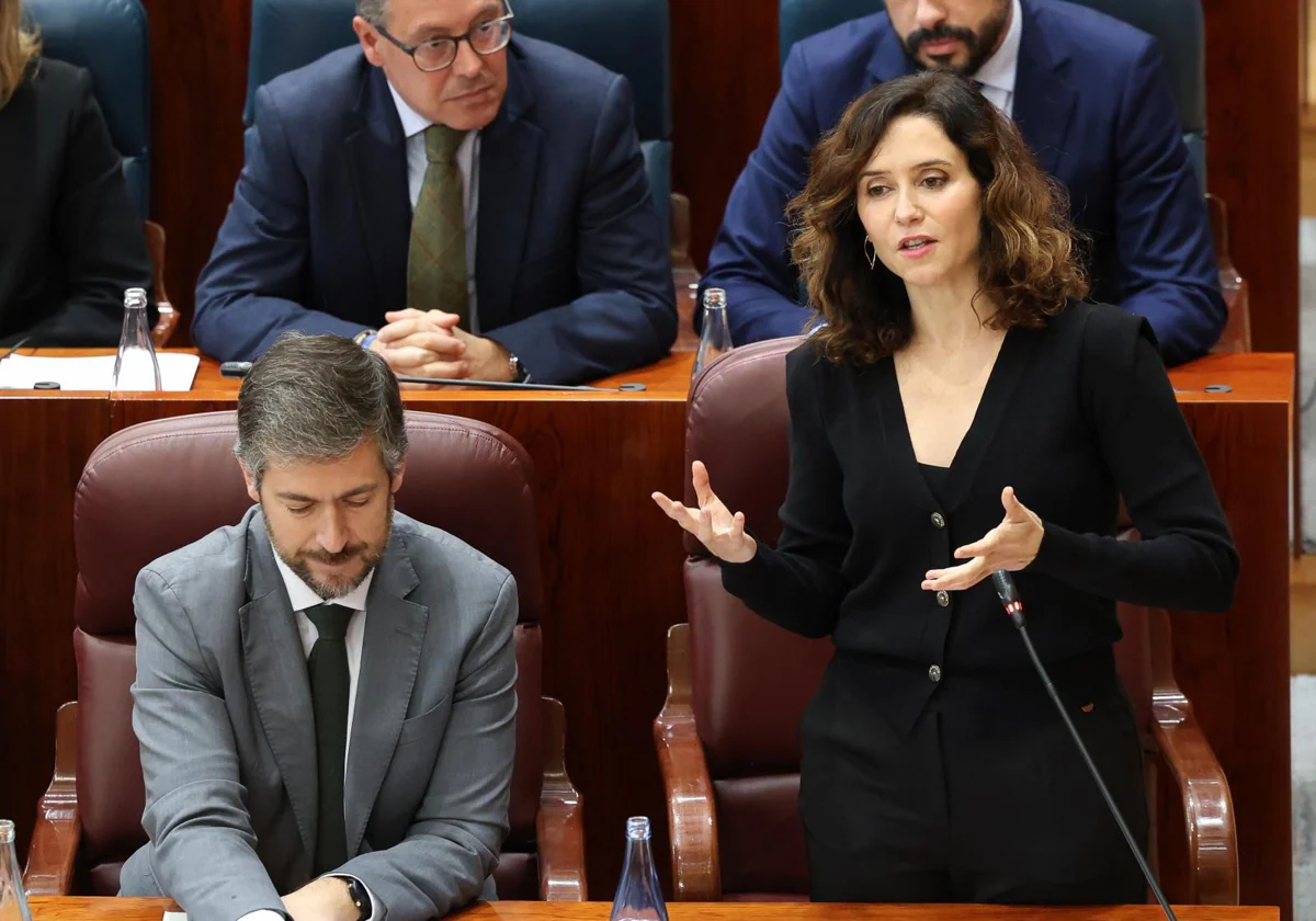 La presidenta de la Comunidad de Madrid, Isabel Díaz Ayuso, en el Pleno de la Asamblea