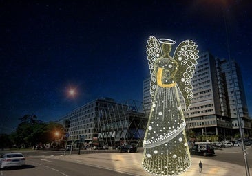 Madrid estrena un gran ángel de 18 metros y 36.400 puntos de luz que iluminará la plaza de Colón estas navidades