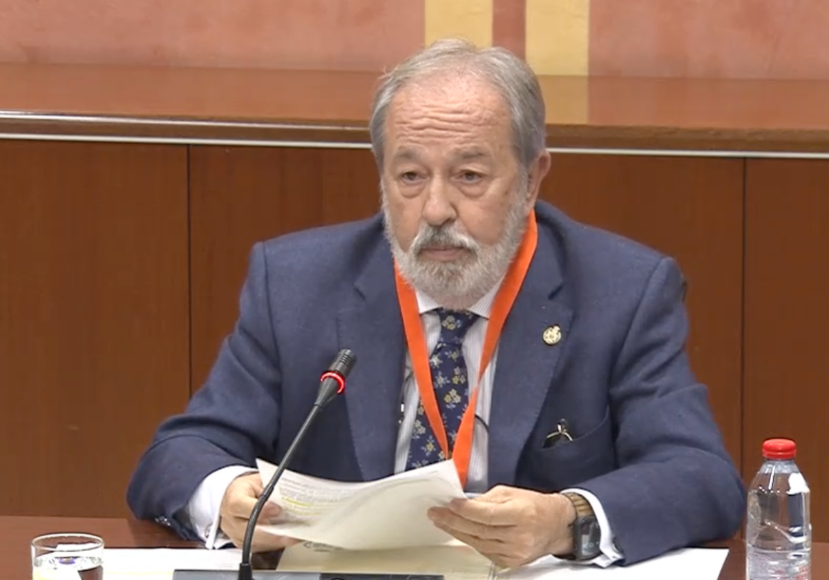 Alfonso Carmona, presidente del Consejo Andaluz de Colegios de Médicos, este miércoles en el Parlamento andaluz