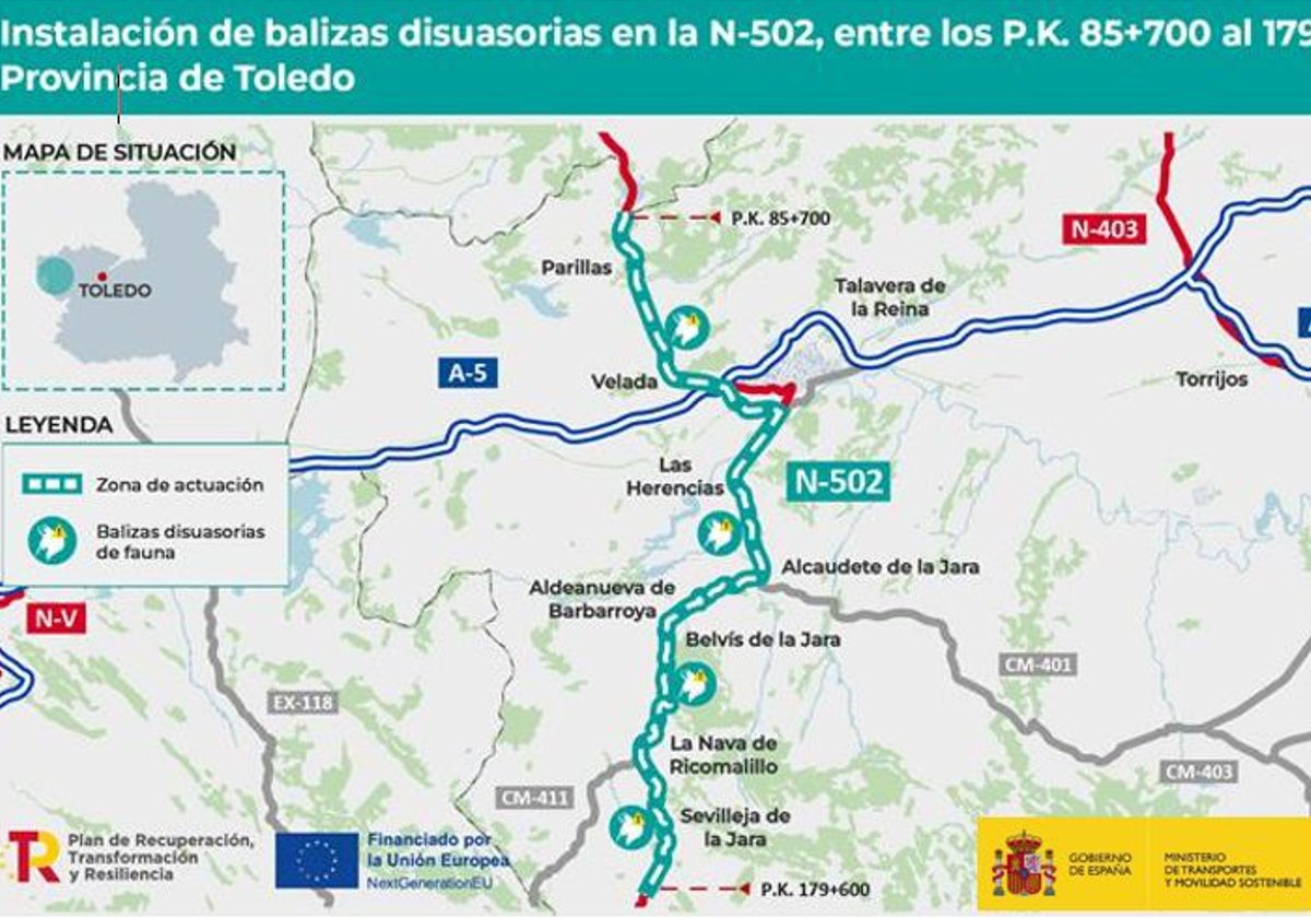 Mapa de la zona afectada, entre Parrillas y Sevilleja de la Jara