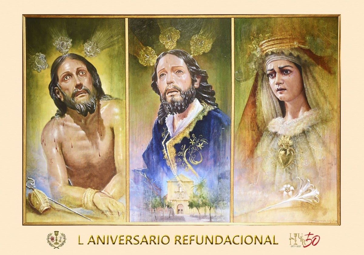 El cartel conmemorativo del cincuentenario de la refundación del Huerto, obra del artista Rafael Cervantes