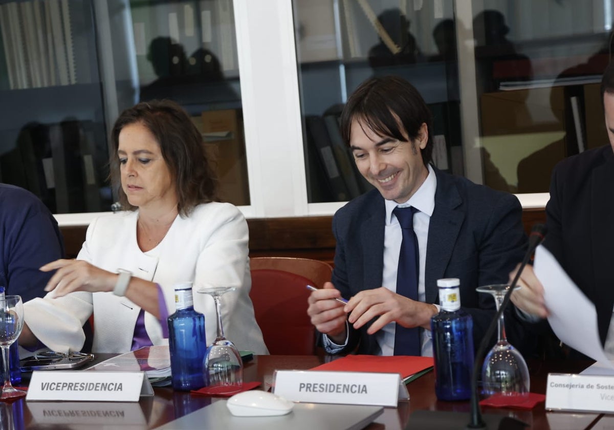 La consejera de Sostenibilidad, Catalina García, y Enrique Mateos, este lunes en el pleno del Consejo de Participación de Doñana