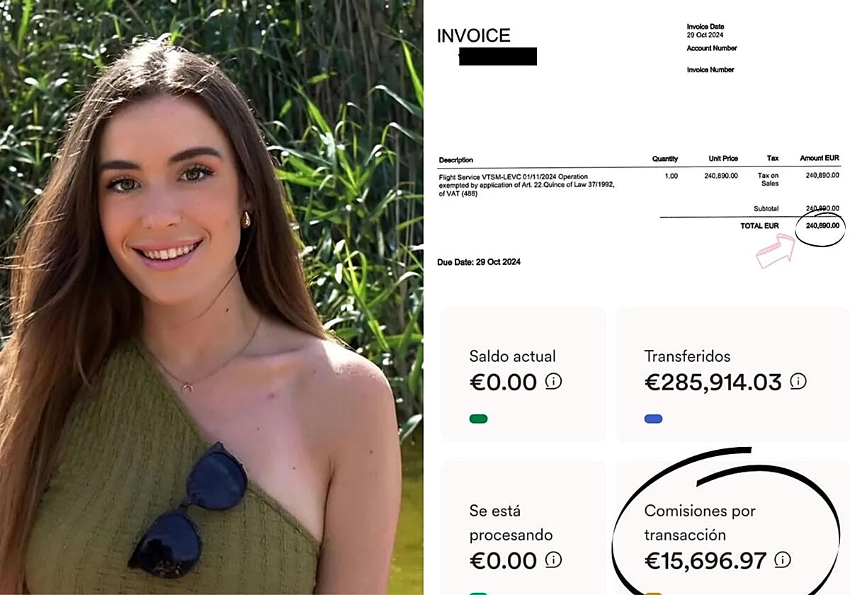 Imagen de Ángela Agudo y las facturas que ha publicado su familia sobre su traslado a Valencia