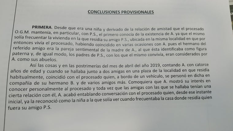 Los dos primeros párrafos del escrito de acusación de la Fiscalía