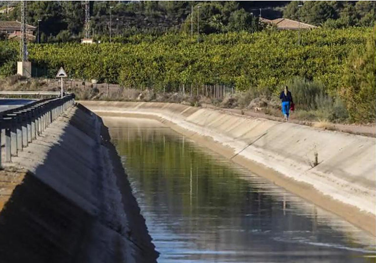 Conducción del trasvase Tajo-Segura en tierras de cultivo