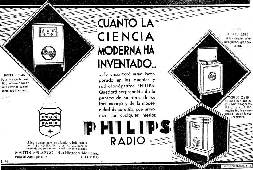 En 1931, M. Velasco ya abandonó los mecánicos aparatos gramofónicos para vender los modernos receptores de radio y los sofisticados “radiofonógrafos” eléctricos con válvulas, amplificadores y altavoces de notable calidad frente a las antiguas manivelas y bocinas