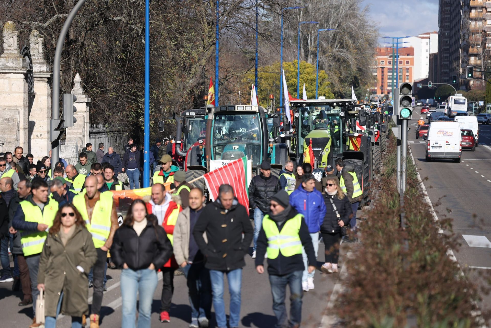 Tractores y agricultores y ganaderos a pie recorren las calles de Valladolid para reclamar precios justos