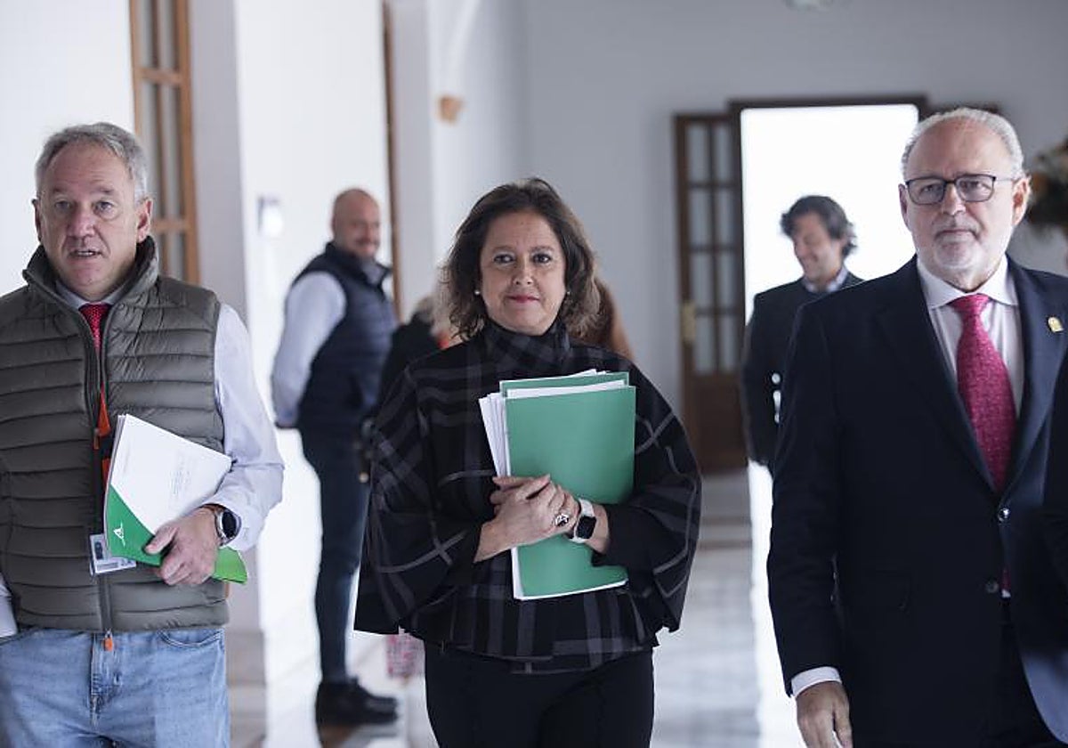 La exconsejera de Salud Catalina García, entre los exgerentes del SAS, Diego Vargas (izquierda) y Miguel Ángel Guzmán