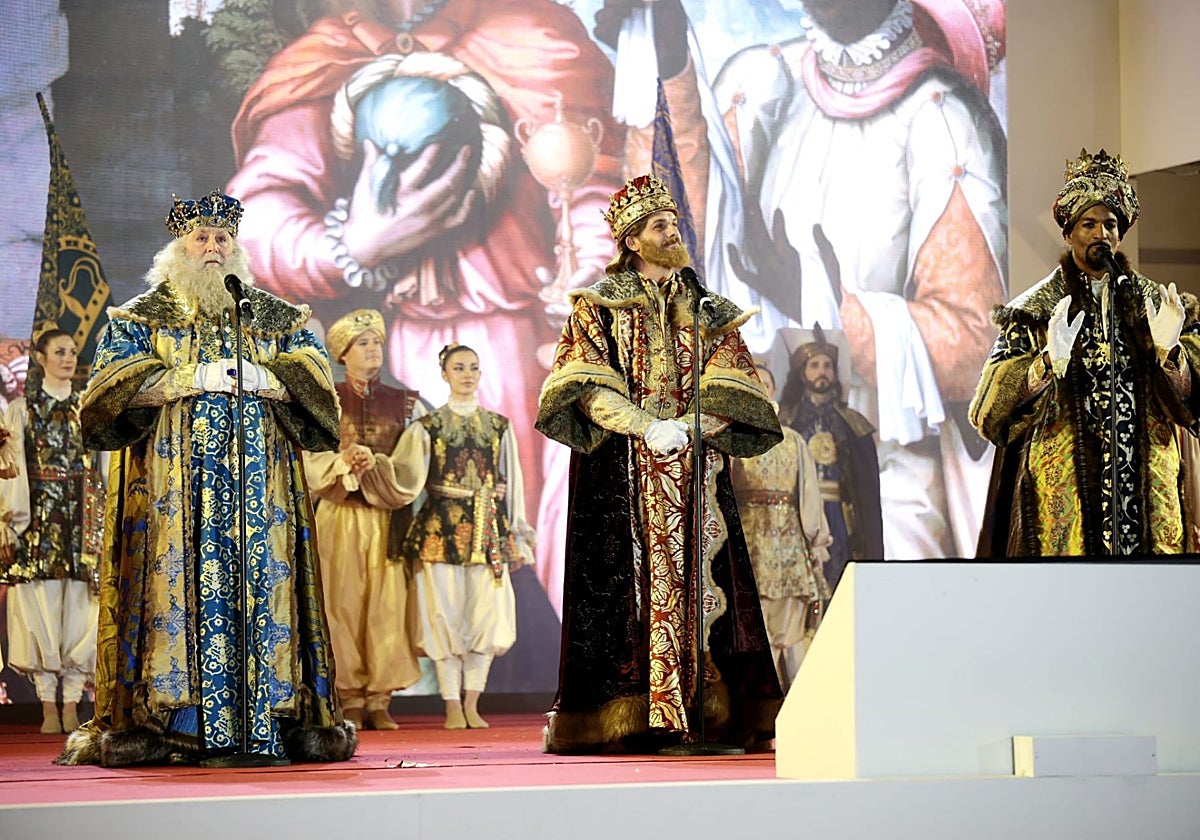 Los Reyes Magos, esta noche, durante su discurso en Cibeles