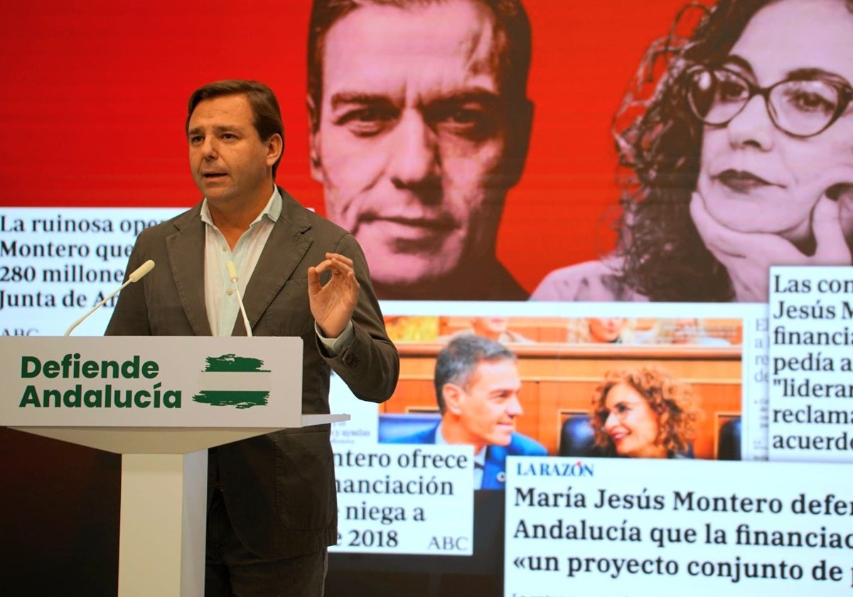 El secretario general del PP andaluz, Antonio Repullo, este martes en rueda de prensa