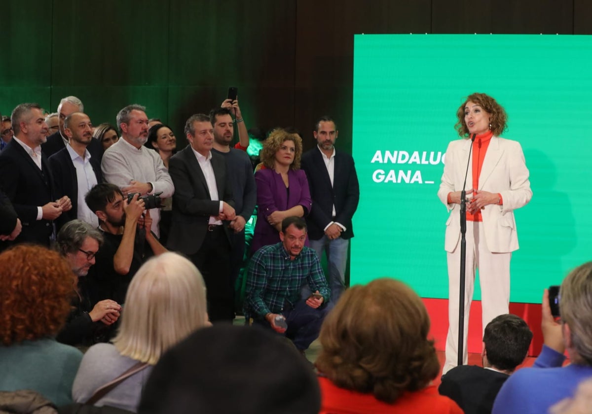 La ministra María Jesús Montero durante el lanzamiento de su candidatura en Sevilla